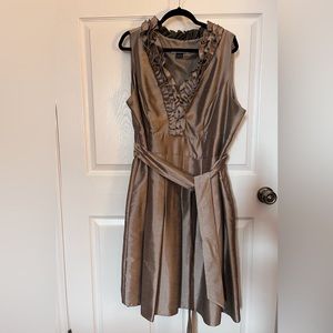 Gold v-neck ruffled cocktail dress